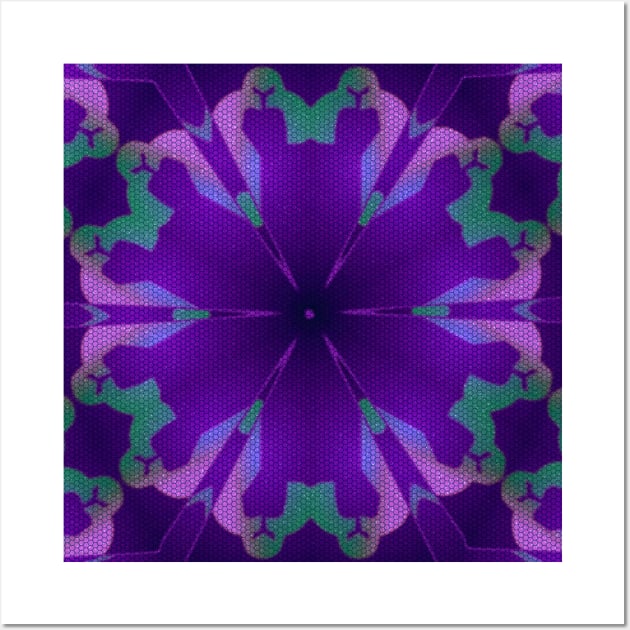 Obsidian Order Purple and Green Geometric Flower Pattern Wall Art by OrionLodubyal